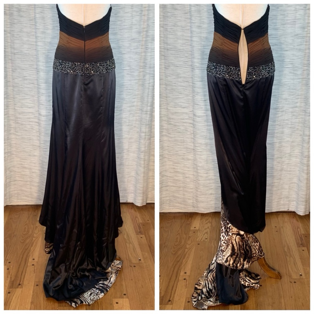 Alyce Designs Black and Brown with Leopard Print Asymmetrical Dress - Picture 9 of 15